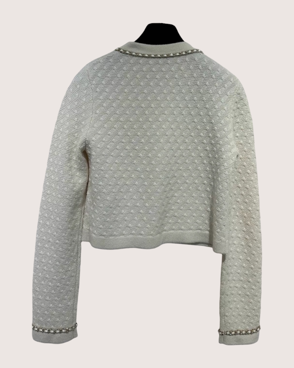 Chanel 23B Gold Chain-Trim Cashmere Cardigan