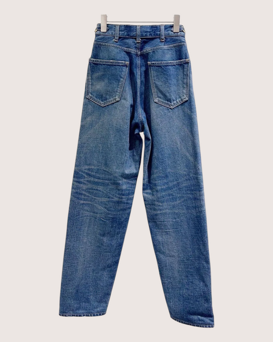 Celine Denim Wide-Leg Gold-Buckle Jeans Blue W28