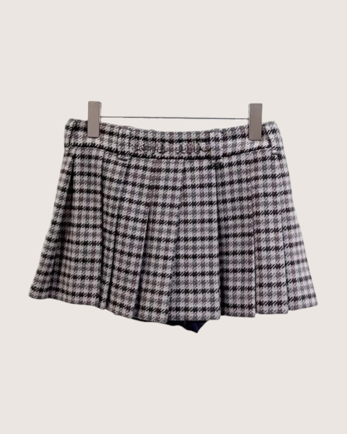 Miu Miu Tweed Plaid Pleated Mini Skirt Grey, Brown, Multicolor FR 36