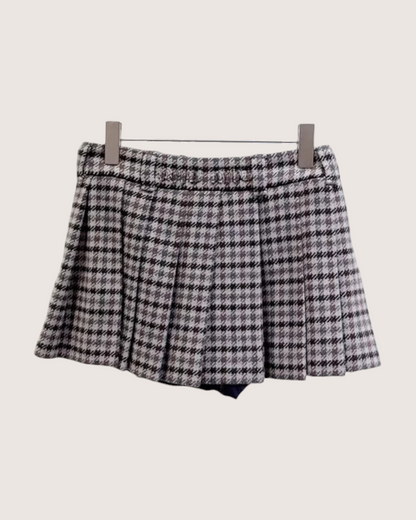 Miu Miu Tweed Plaid Pleated Mini Skirt Grey, Brown, Multicolor FR 36