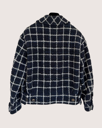 Chanel 24P Windowpane Tweed Jacket Navy, Beige/Ecru FR 40