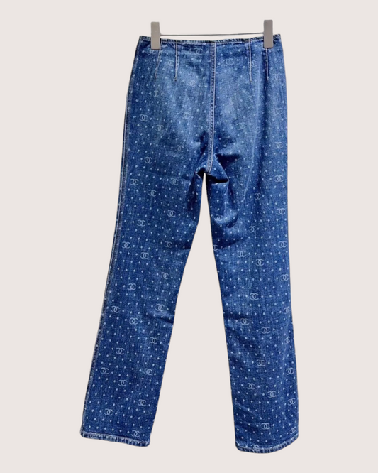 Chanel 23P CC Straight-Leg Denim Jeans Blue FR 34