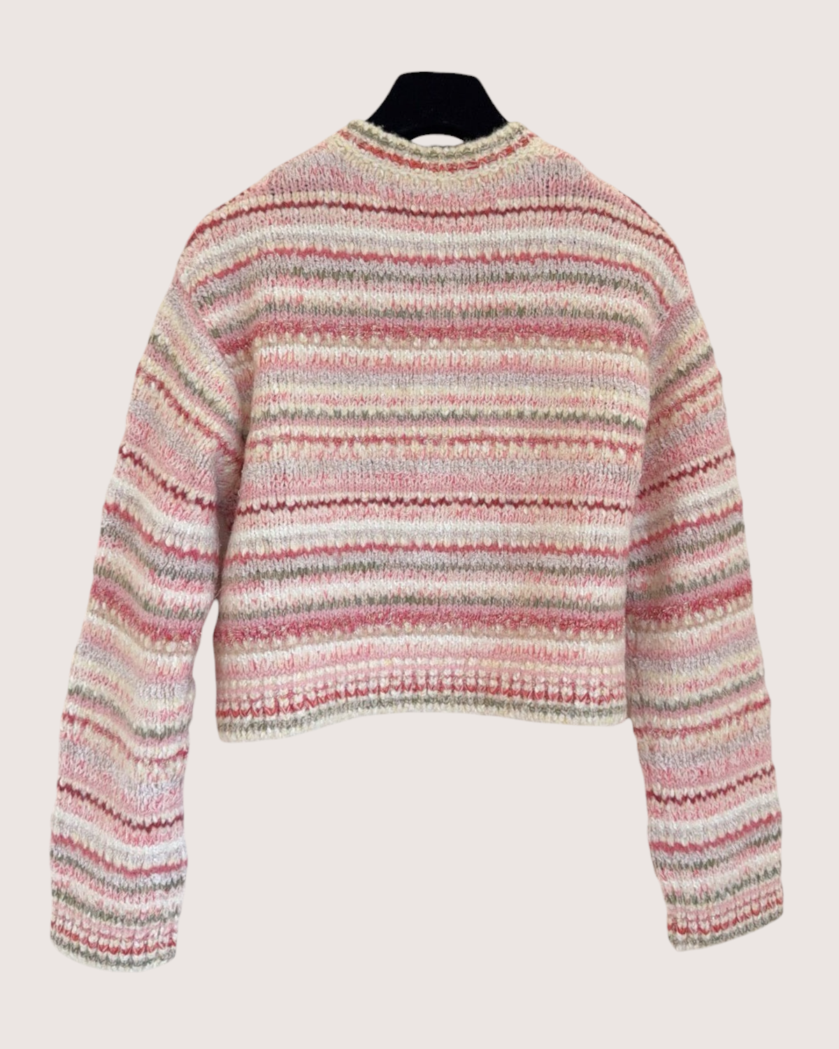 Chanel 24B Cropped Striped Cashmere Cardigan Pink, Beige/Ecru, Multicolor FR 38