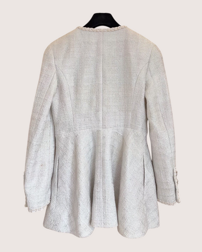 Chanel 23S Flared Tweed Jacket White, Silver FR 34