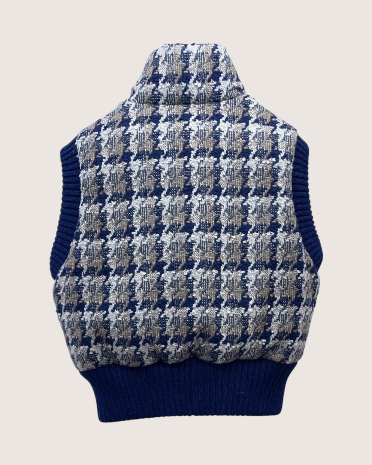 Chanel 24N Coco Neige Houndstooth Tweed Vest Beige/Ecru, Navy FR 36