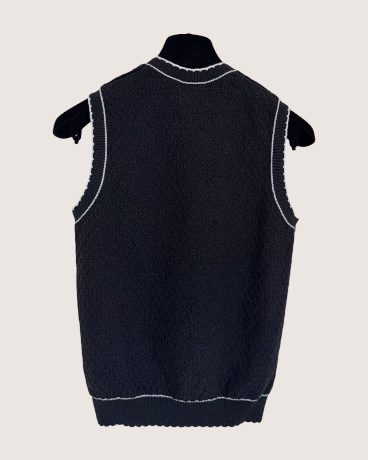 Chanel 23C ‘5’ Embroidered Sleeveless Top Black, White FR 36