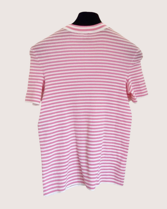 Chanel 24C Striped Short-Sleeve Sweater Pink, White FR 38
