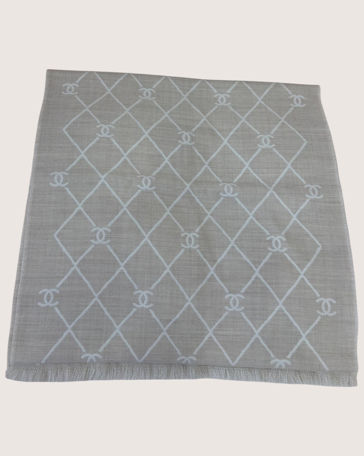 Chanel 26P Quilted Plaid Scarf Beige/Ecru, White One Size