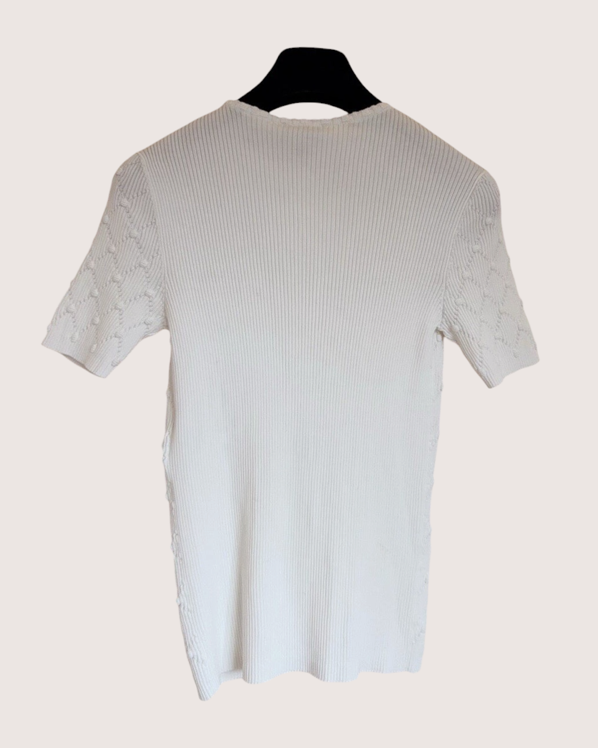 Chanel 22B Short-Sleeve Bobble Sweater White FR 34