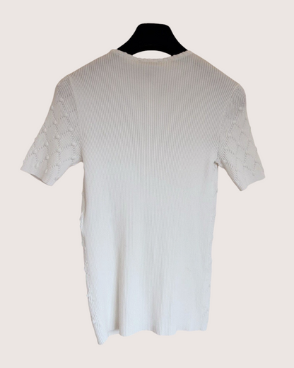 Chanel 22B Short-Sleeve Bobble Sweater White FR 34