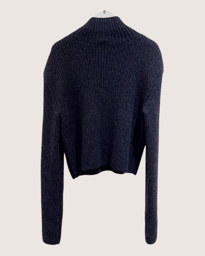 Hermès Wool Ribbed Zip-Neck Sweater Grey FR 40