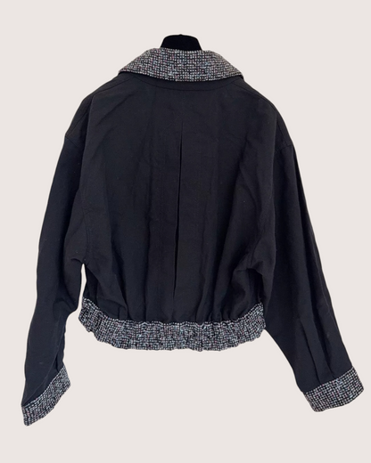 Chanel 23P Sequined Tweed-Trim Jacket Black FR 36