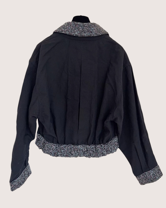 Chanel 23P Sequined Tweed-Trim Jacket - Black, view 2