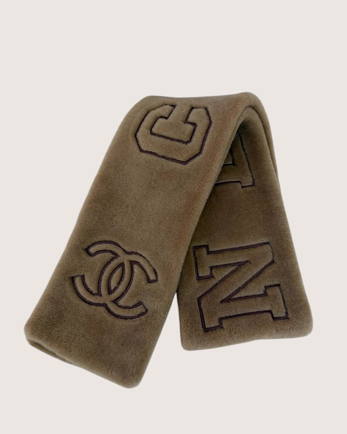 Chanel 24N Shearling Logo Scarf Brown One Size