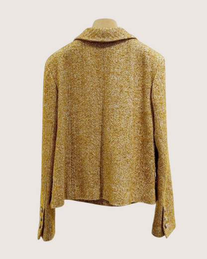 Chanel Tweed Jacket Gold, White FR 36