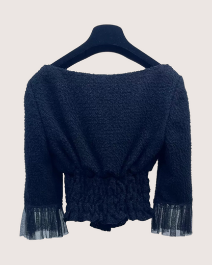 Chanel 25B Cropped Lace-Trim Top Black FR 34