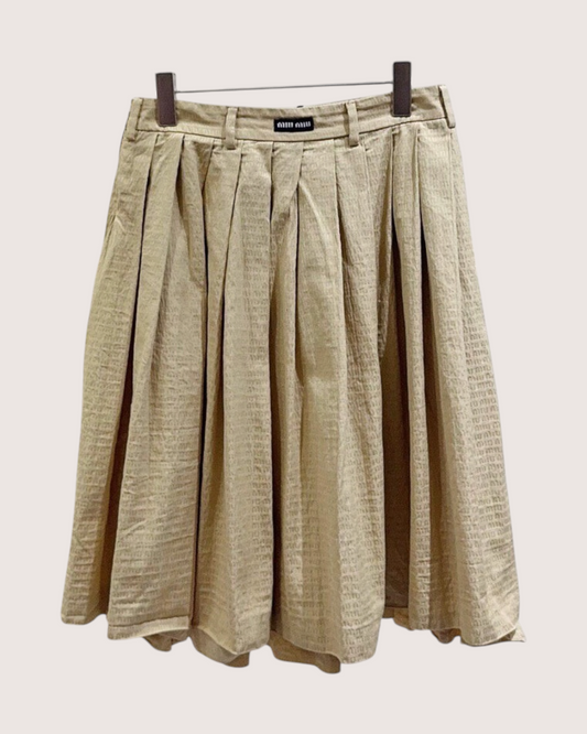 Miu Miu Logo Jacquard Pleated Mid-Length Skirt Beige/Ecru IT 36