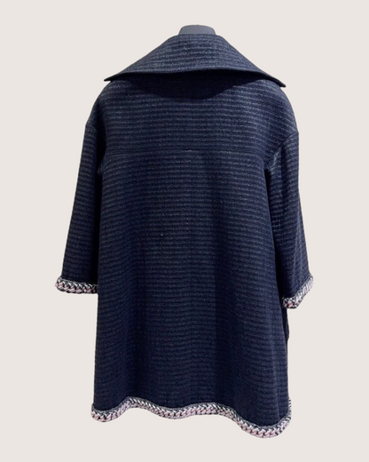 Chanel Braid-Trim Tweed Coat Navy, Multicolor FR 36