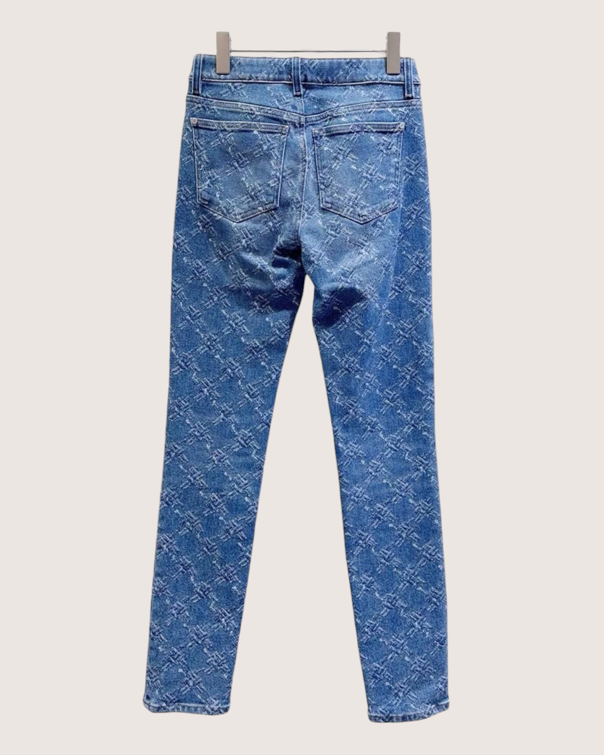 Chanel 19A Logo-Print Skinny Denim Jeans Blue, White FR 34
