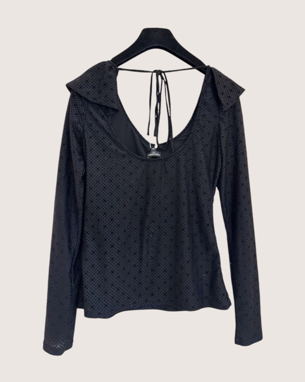 Chanel 24B Ruffle-Neck CC Polka-Dot Top Black FR 38