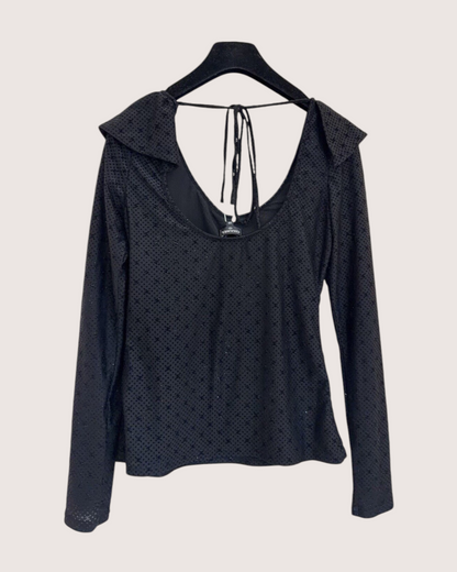 Chanel 24B Ruffle-Neck CC Polka-Dot Top Black FR 38