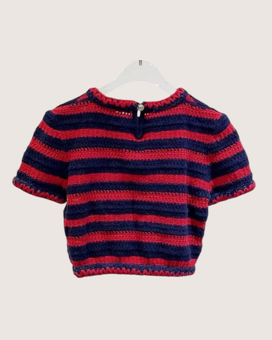 Chanel 21C Striped Crop Top Navy, Red FR 34