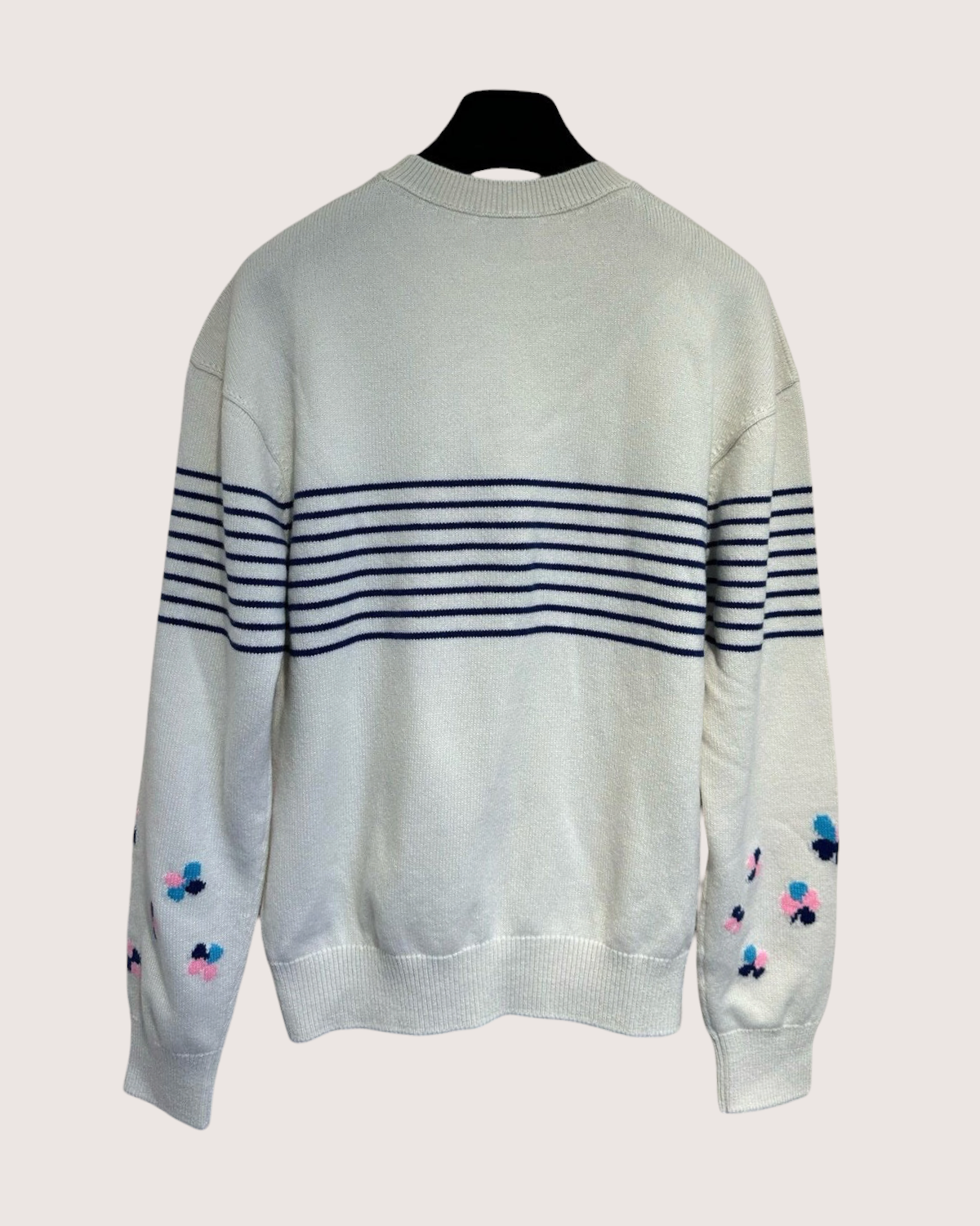 Chanel 24P Cashmere CC Floral Stripe Sweater Beige/Ecru, Navy, Multicolor FR 34