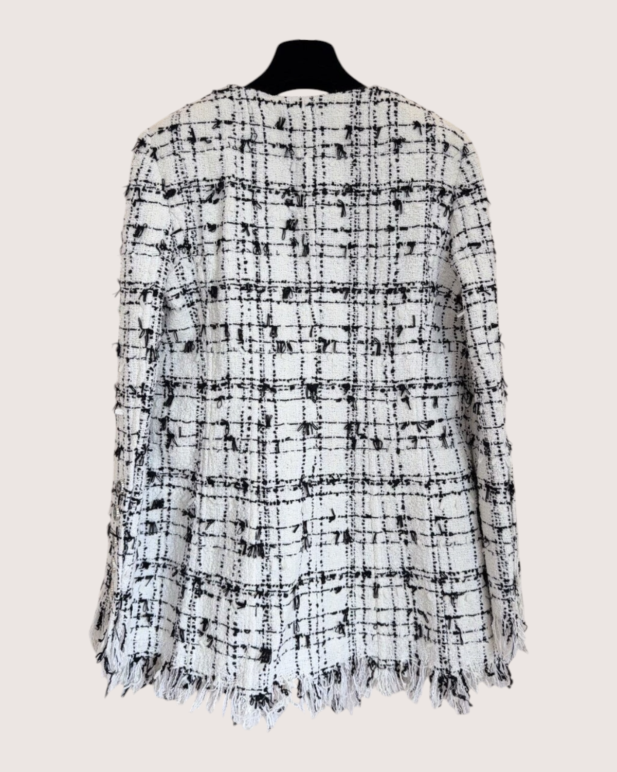 Chanel 22C Fringe Plaid Tweed Jacket White, Black FR 40
