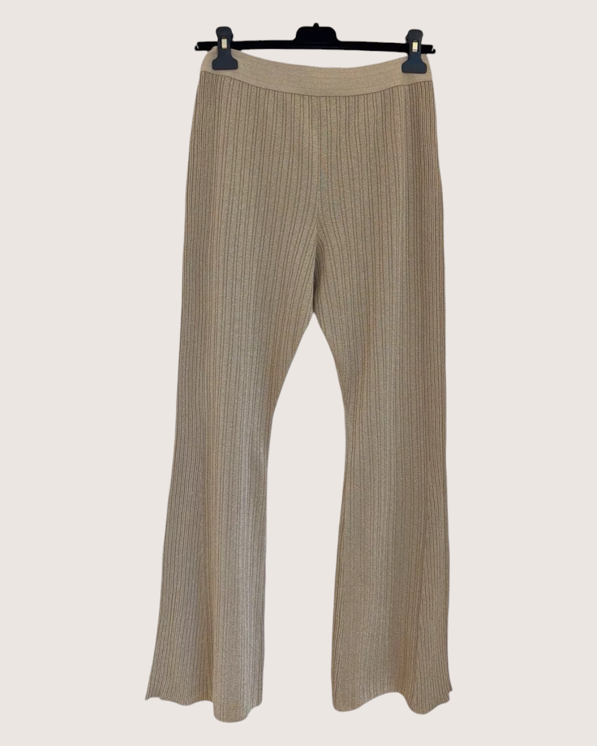 Chanel 23A CC Wide-Leg Trousers Beige/Ecru, Gold FR 36