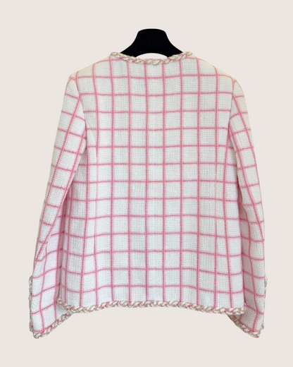 Chanel 23C Windowpane Tweed Four-Pocket Jacket White, Pink FR 36