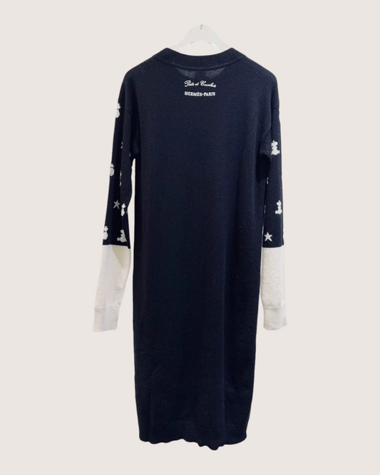 Hermès Star-Motif Cashmere Mid-Length Dress - Black, White, Beige/Ecru, view 2