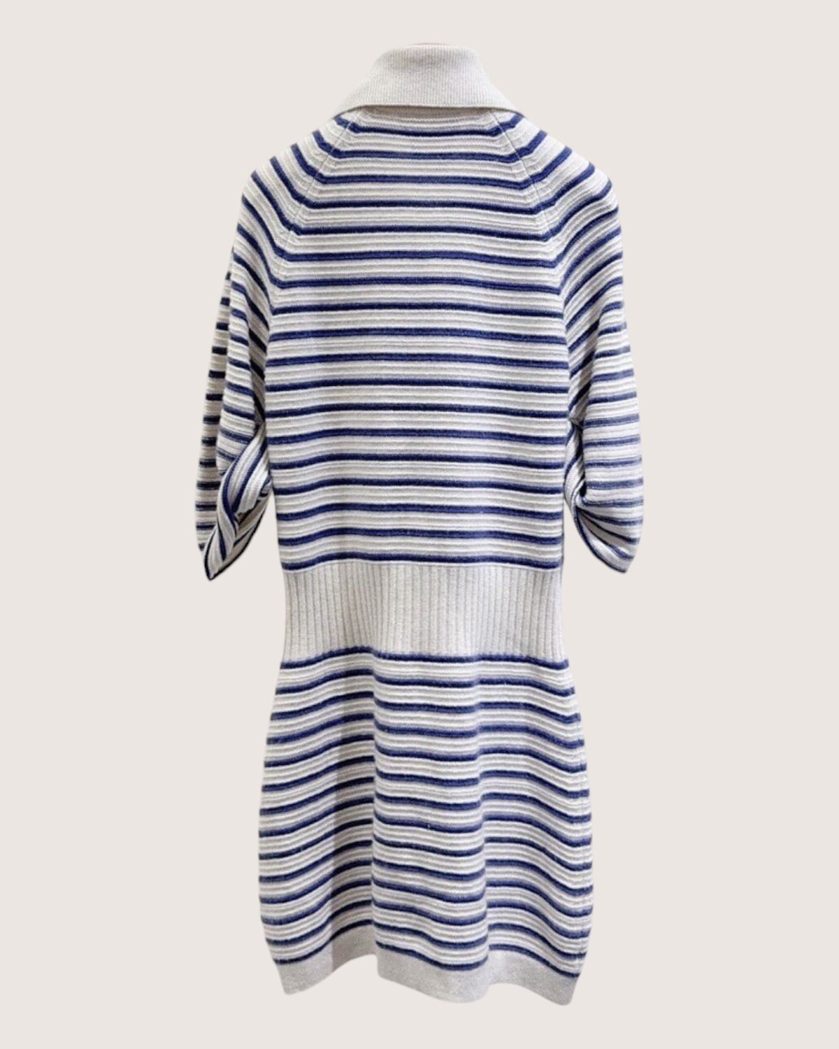 Chanel 15S Cashmere Striped Mid-Length Dress Beige/Ecru, Navy FR 38