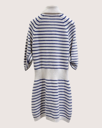 Chanel 15S Cashmere Striped Mid-Length Dress Beige/Ecru, Navy FR 38