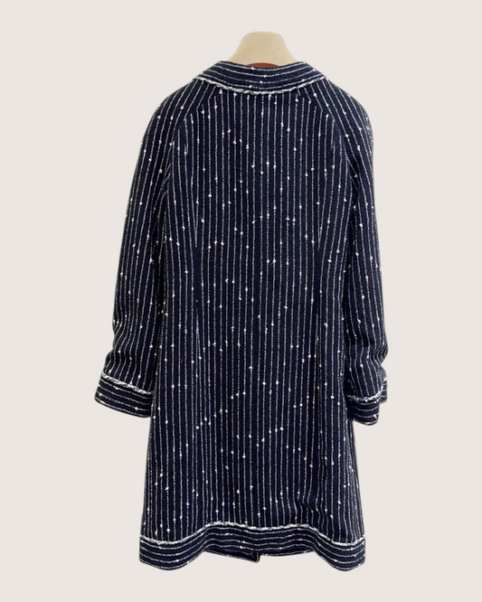 Chanel 23P Striped Tweed Coat Navy, White, Pink FR 34