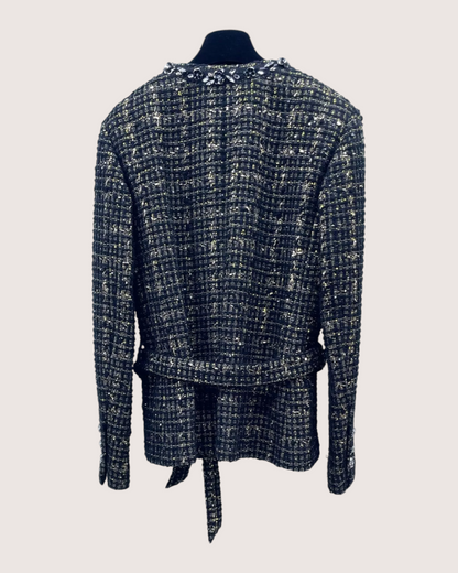 Chanel 25A Tweed Camellia Sequin Jacket Black, Gold FR 36