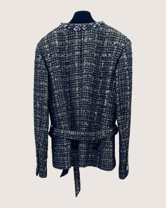 Chanel 25A Tweed Camellia Sequin Jacket - Black, Gold, view 2
