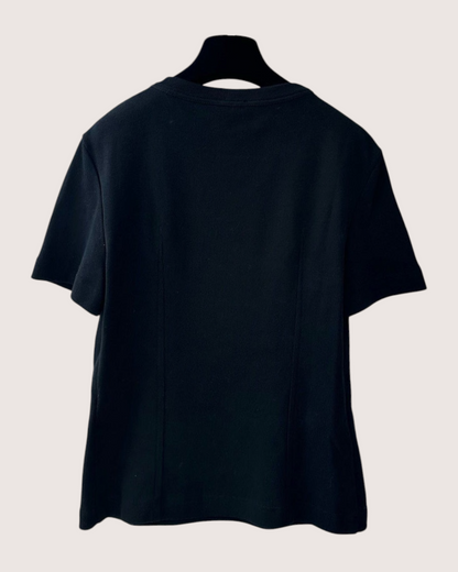 Chanel 23K Sequin Camellia Logo T-Shirt Black, White FR 38