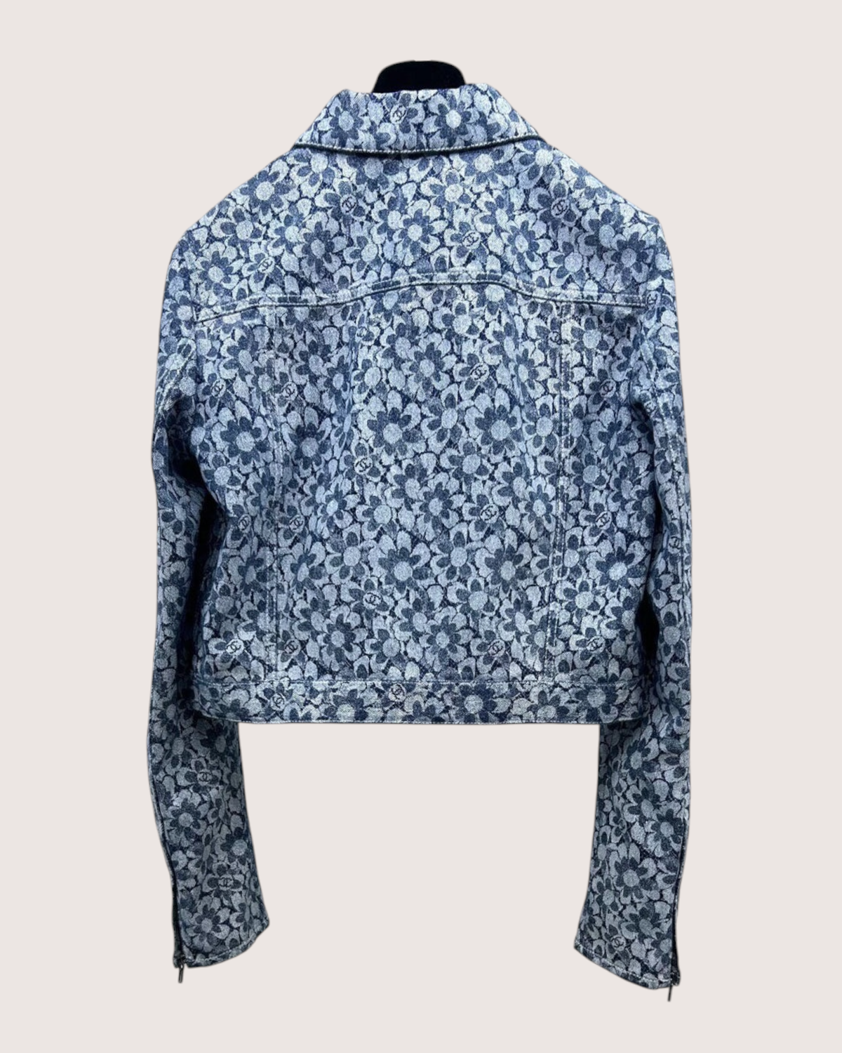 Chanel 24B CC Floral Denim Jacket Blue, White FR 40