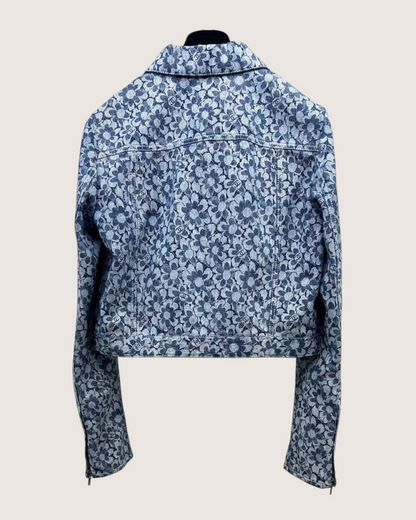 Chanel 24B CC Floral Denim Jacket Blue, White FR 40