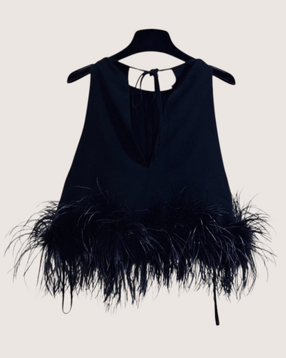 Miu Miu Feather-Trim Top Black FR 42
