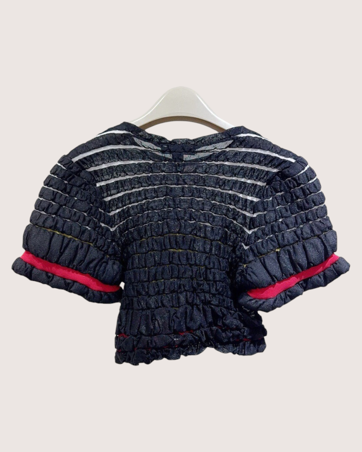 Louis Vuitton Striped Smocked Top Black, White, Red FR 38