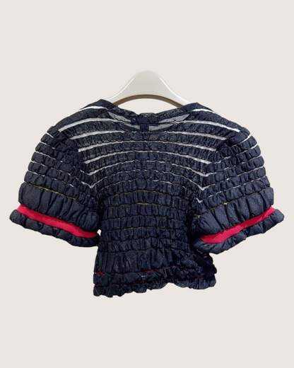 Louis Vuitton Striped Smocked Top Black, White, Red FR 38