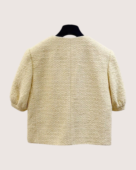 Celine Cropped Tweed Jacket Yellow