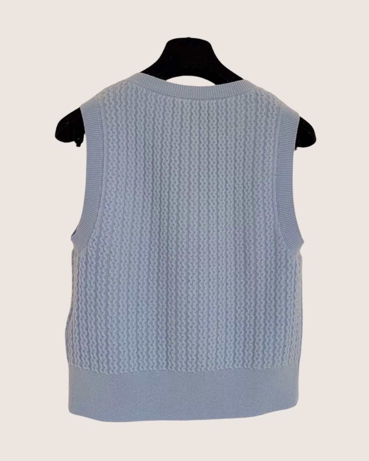 Chanel 24B Cable Cashmere Vest Blue FR 36