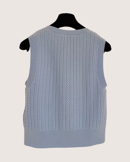 Chanel 24B Cable Cashmere Vest Blue FR 36