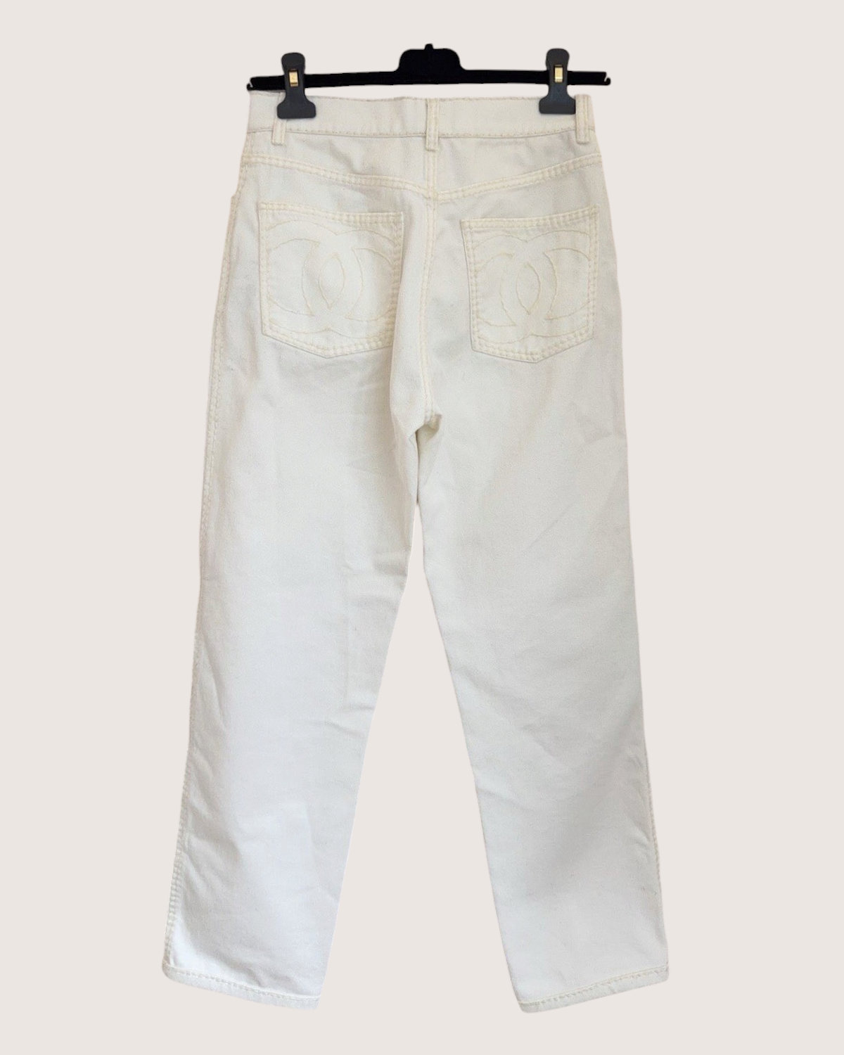 Chanel 24N Coco Neige CC Pocket Straight Denim Jeans Beige/Ecru FR 34