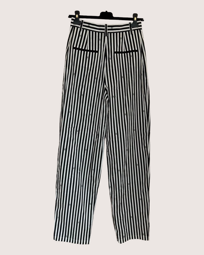 Chanel 25S CC Striped Wide-Leg Trousers Black, White FR 34