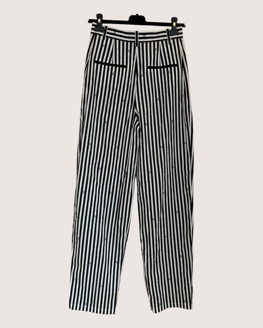 Chanel 25S CC Striped Wide-Leg Trousers Black, White FR 34