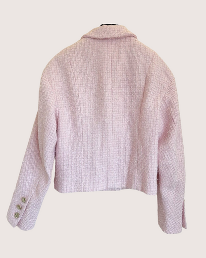 Chanel 21S Double-Breasted Tweed Jacket Pink FR 34
