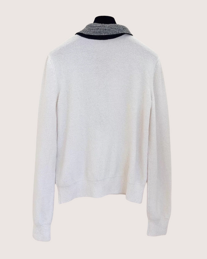 Chanel Bouclé-Trim Polo Sweater Beige/Ecru, Black FR 36